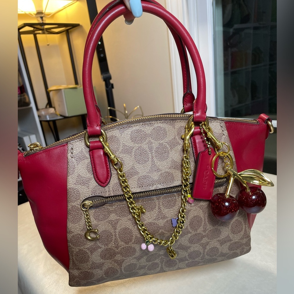 Coach Elise Satchel in Signature Tan Jacquard & Red Apple 🍎 - Picture 16 of 17